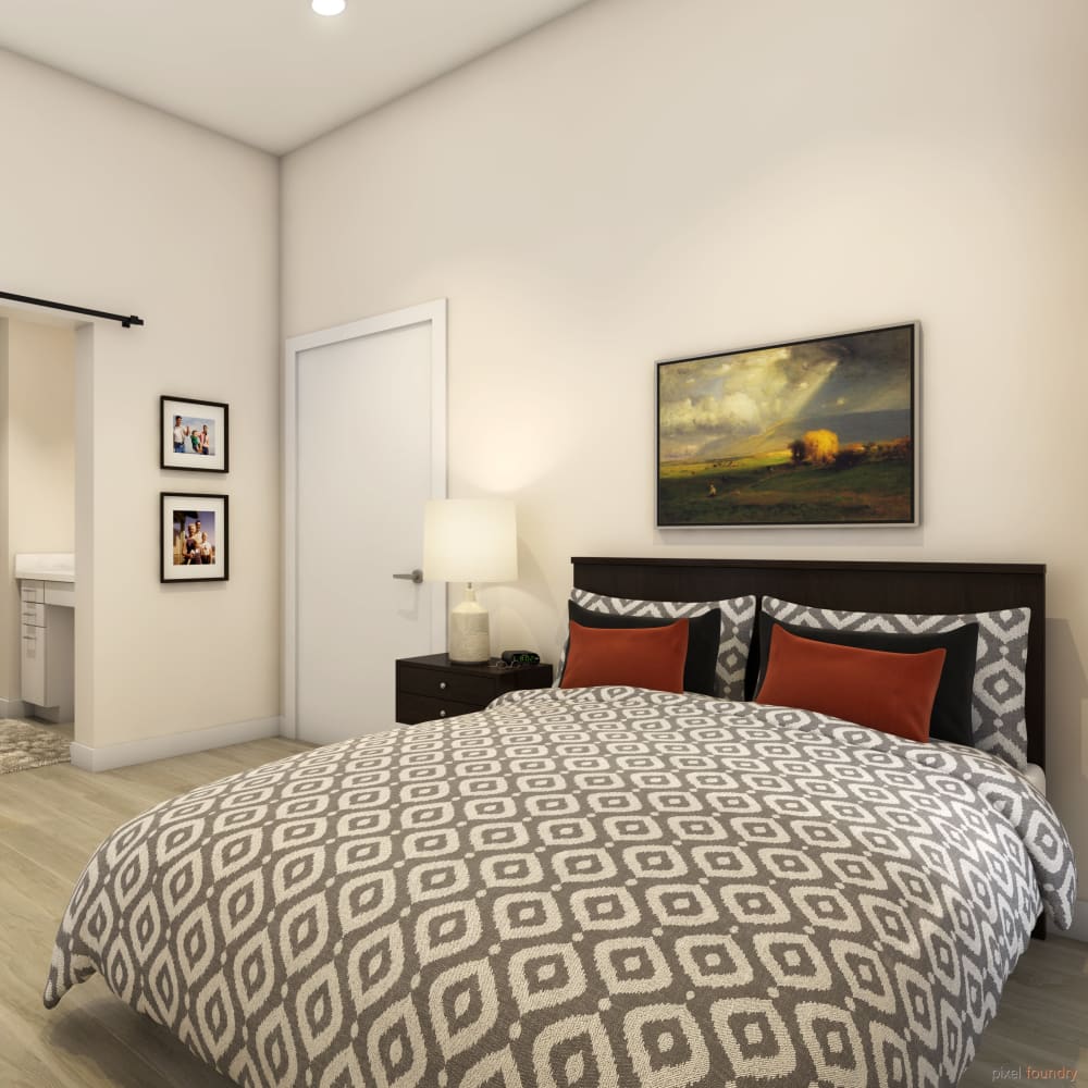 Resident bedroom at Anthology of Highland Park in Dallas, Texas