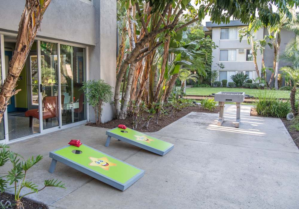 Outer view of community clubhouse at UCE Apartment Homes in Fullerton, California