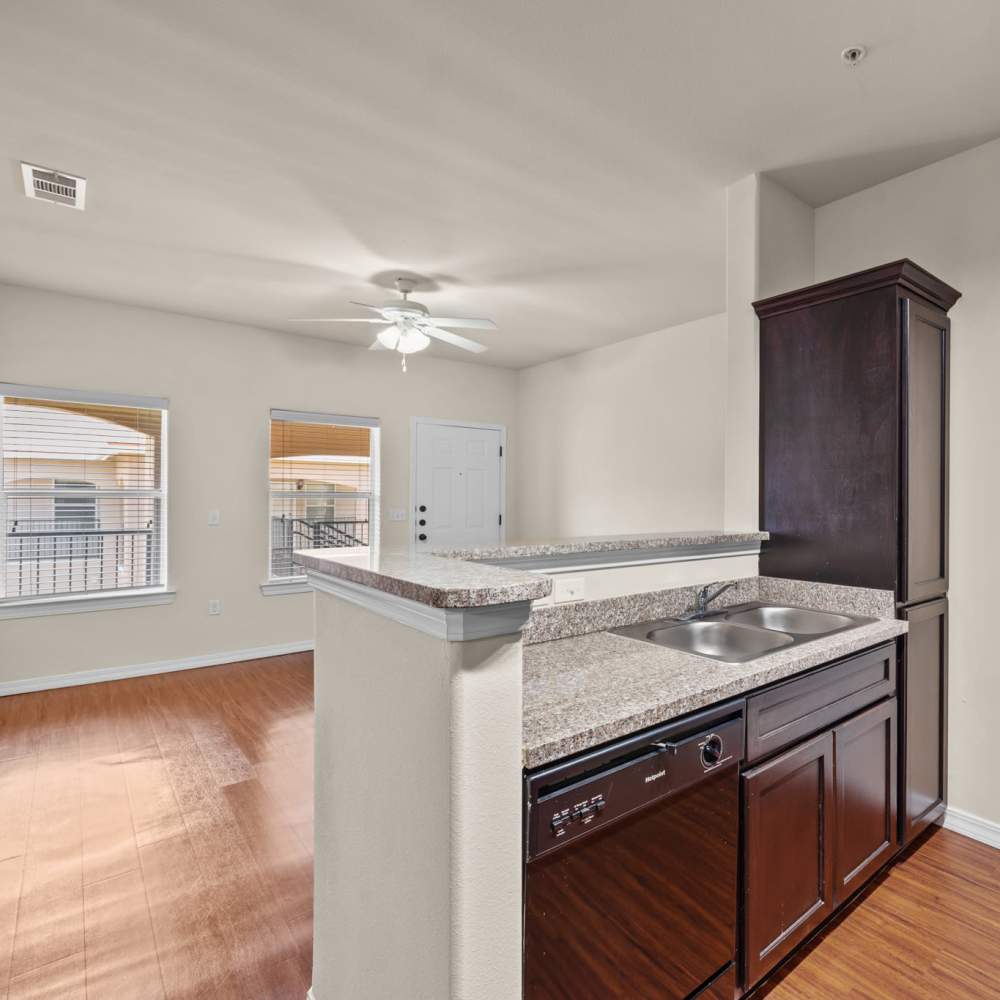 Granite countertops in the kitchen at Las Torres Apartments in El Paso, Texas