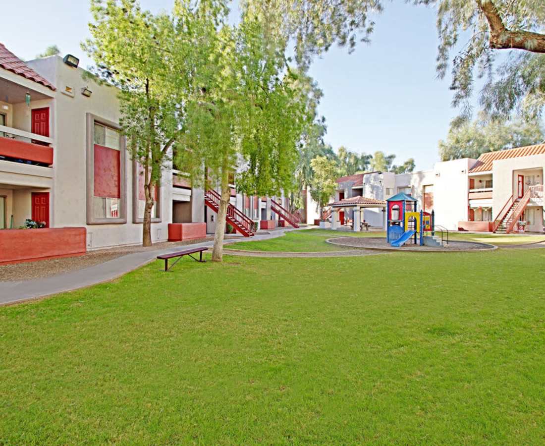 Large lawn for the community and at 544 Southern Apartments in Mesa, Arizona