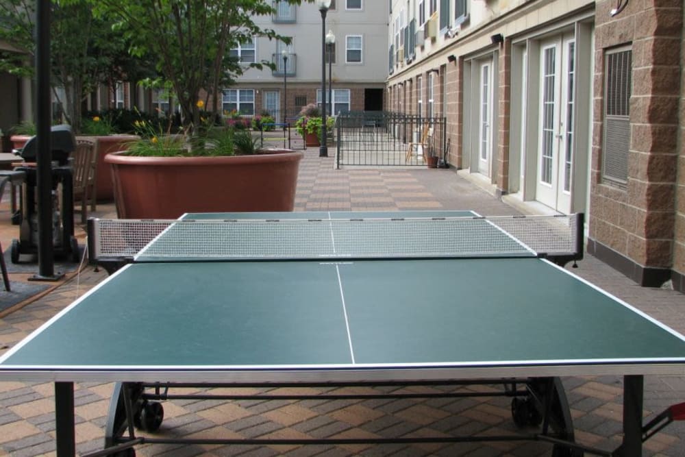 An outdoor pingpong table at Loring Park Apartments in Minneapolis, Minnesota