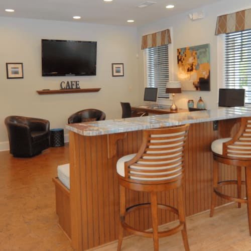 Resident coffee bar and café area at Haven at Wild Dunes in Newport, North Carolina