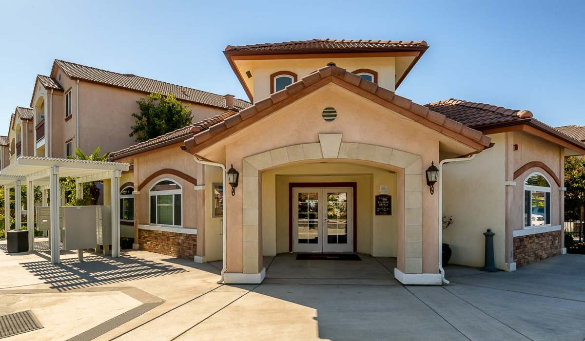Welcoming entrance of the community at Westwood Bluffs in Fresno, California