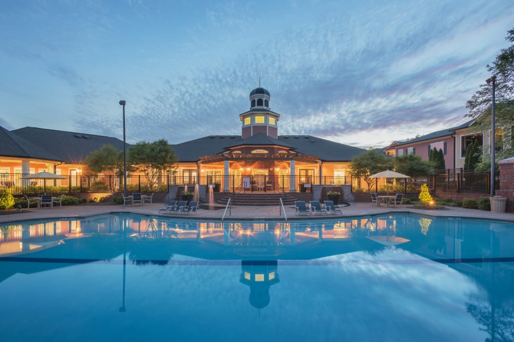 Resort style pool at dusk looking very refreshing at The Vive in Kannapolis, North Carolina