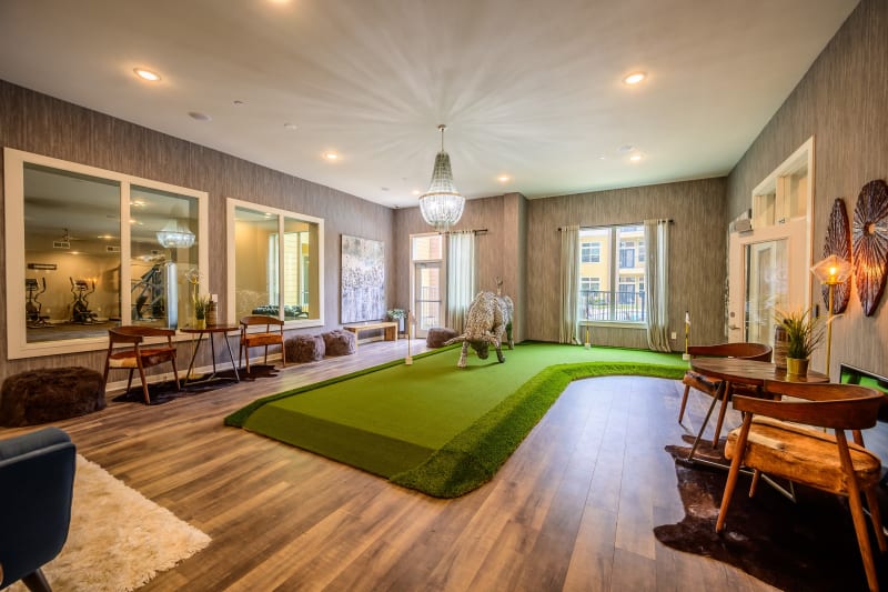 Indoor putting green at lounge Aspire at 610 in Houston, Texas