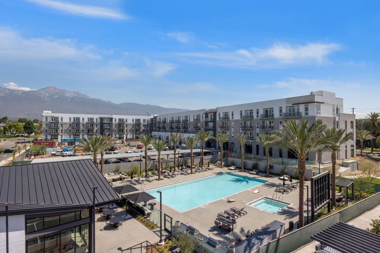 Swimming pool with spa area at Haven and Arrow, Rancho Cucamonga, California
