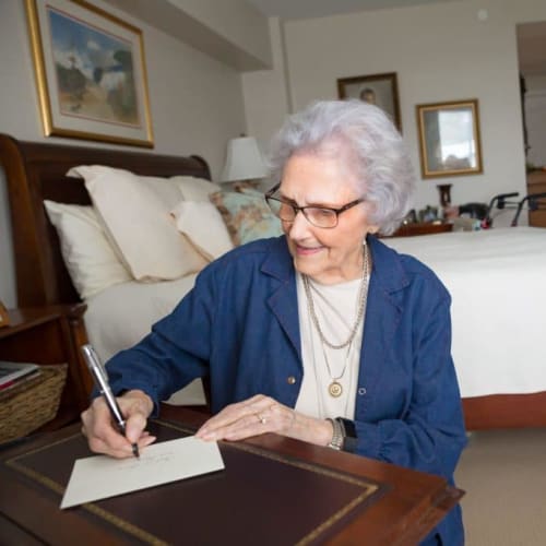 A resident writing a letter at Fair Haven in Birmingham, Alabama. 