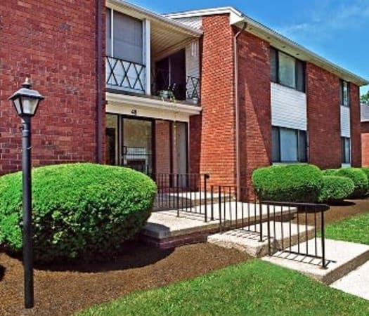 Exterior view of apartments at King's Court Manor Apartments in Rochester, New York