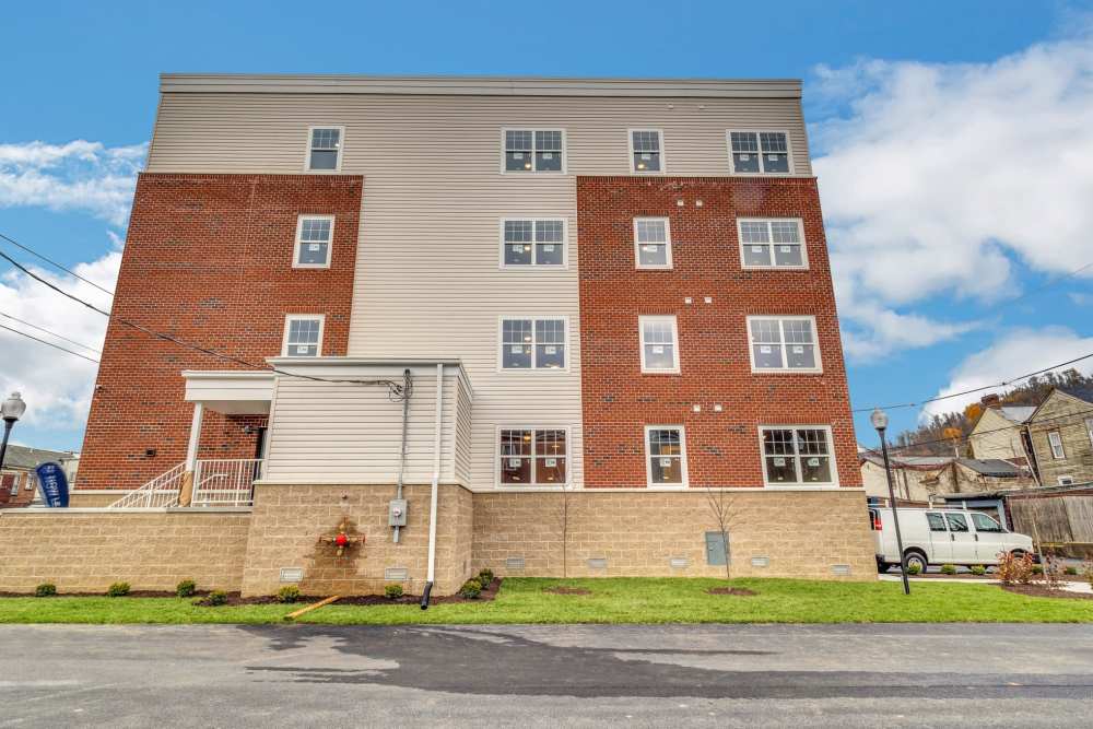 Exterior of modern building at Hobbs Greene in Wheeling, West Virginia