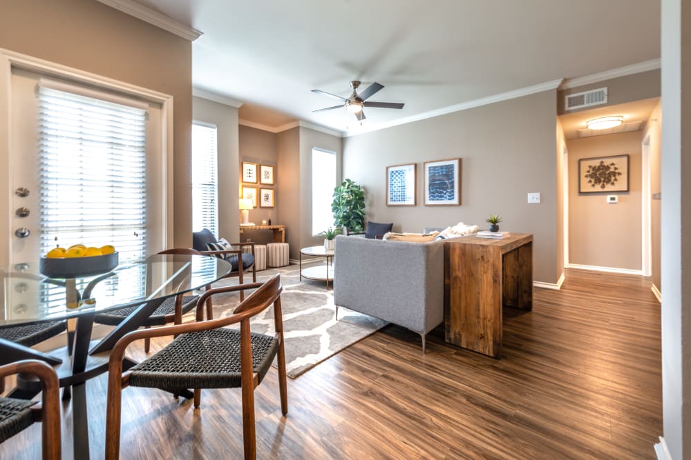 Model home's dining area at Olympus Team Ranch in Benbrook, Texas