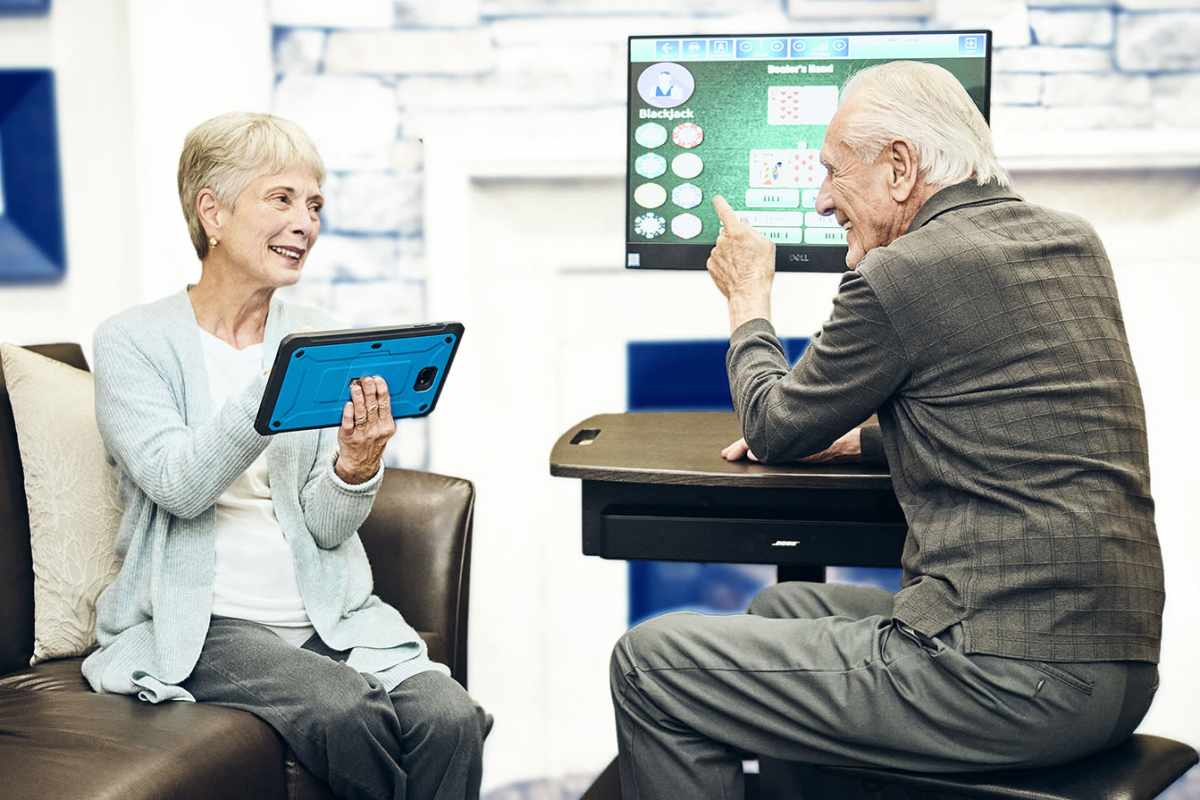 Senior adults engaging with technology