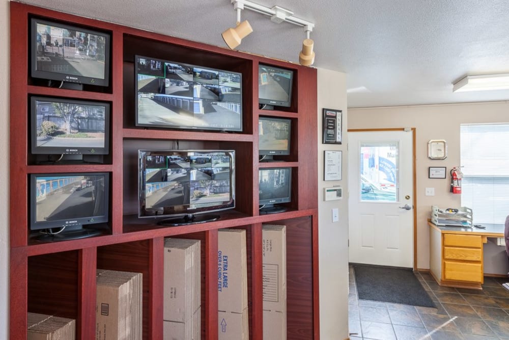 Security monitors at ABC Self Storage in Snohomish, Washington.