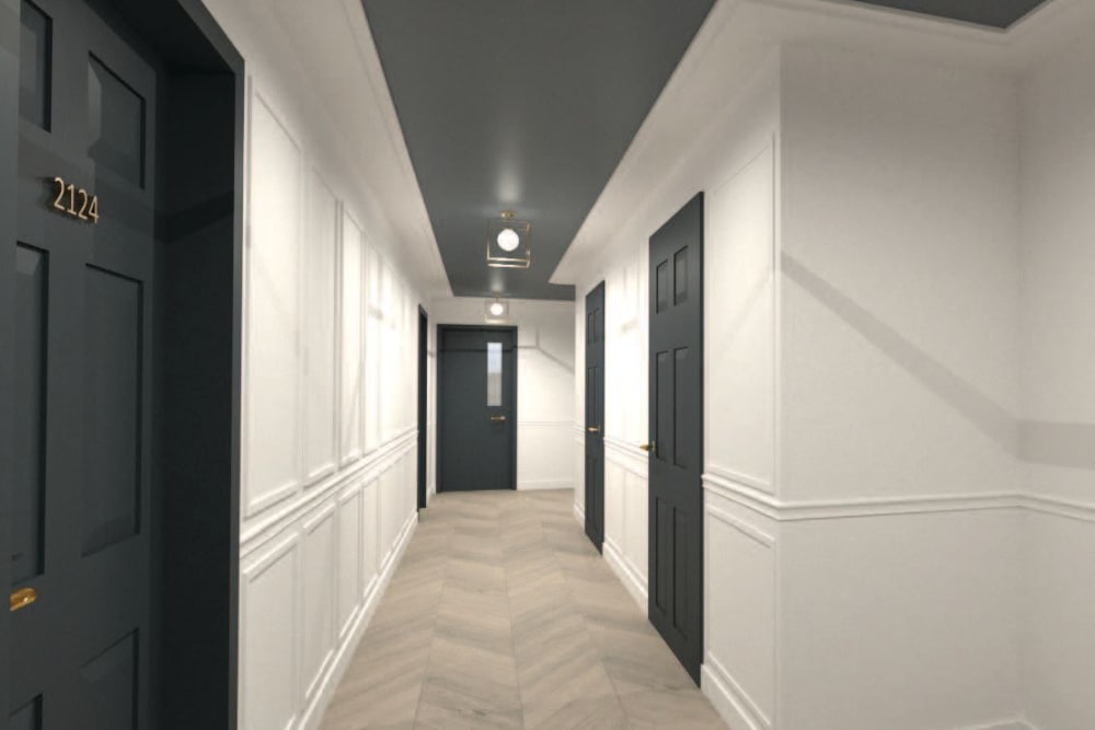 Rendering hallway at Ardenwood in North Haven, Connecticut