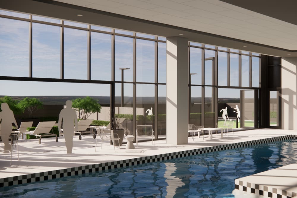 Rendering of residents swimming pool at Studio Park Lofts & Tower in Grand Rapids, Michigan