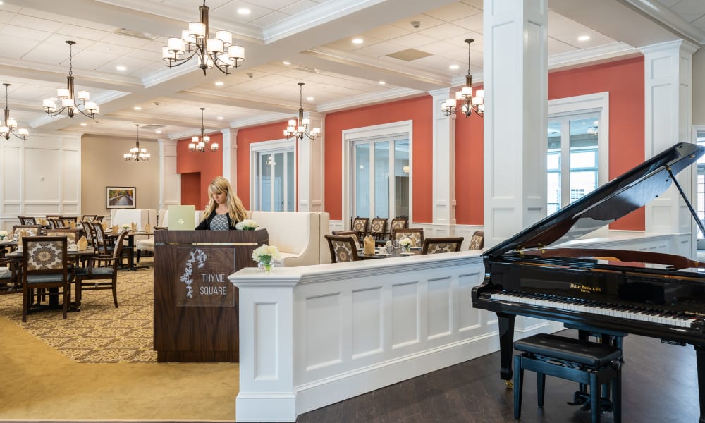Serving bar in the clubhouse kitchen at Randall Residence of Centerville in Centerville, Ohio