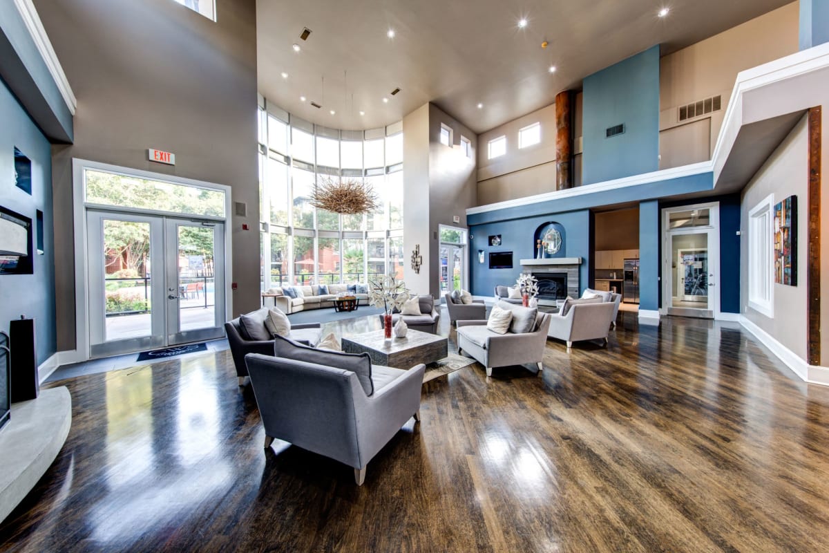 Modern and spacious clubhouse with high ceilings at Marquis on Gaston in Dallas, Texas