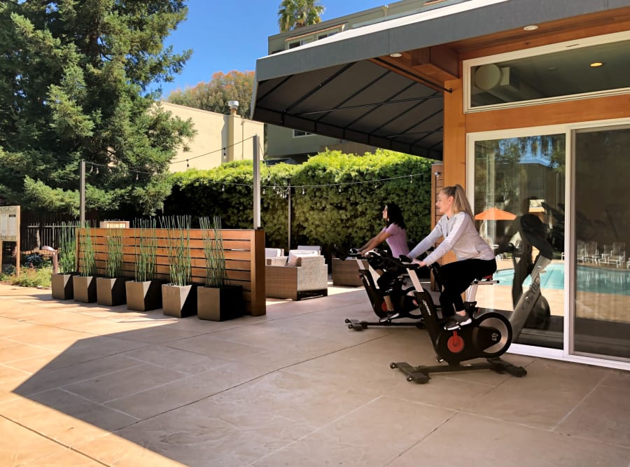 Resident working out outdoors at Brookdale Apartments in San Jose, California