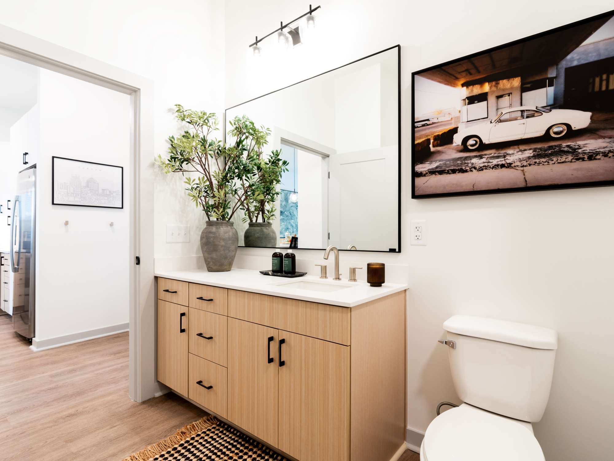 Modern finishes in an apartment bathroom at Terrazzo in Durham, North Carolina