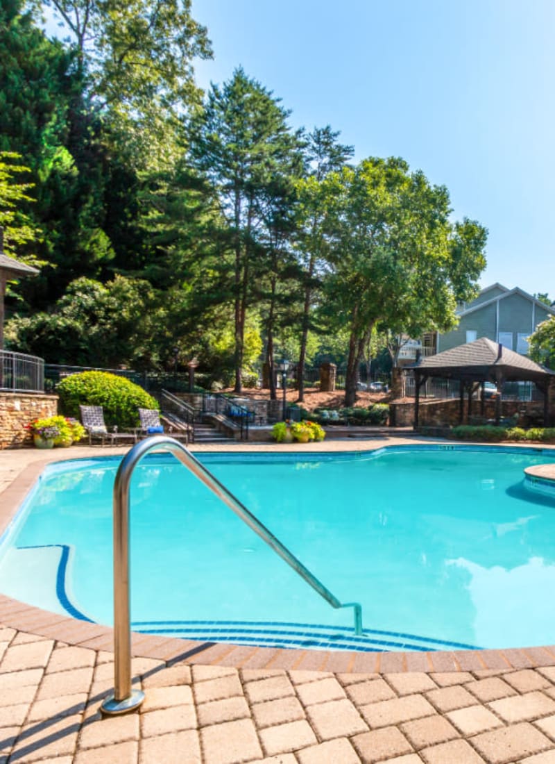 Pool overlooking gazebo at Marquis at Sugarloaf in Duluth, Georgia