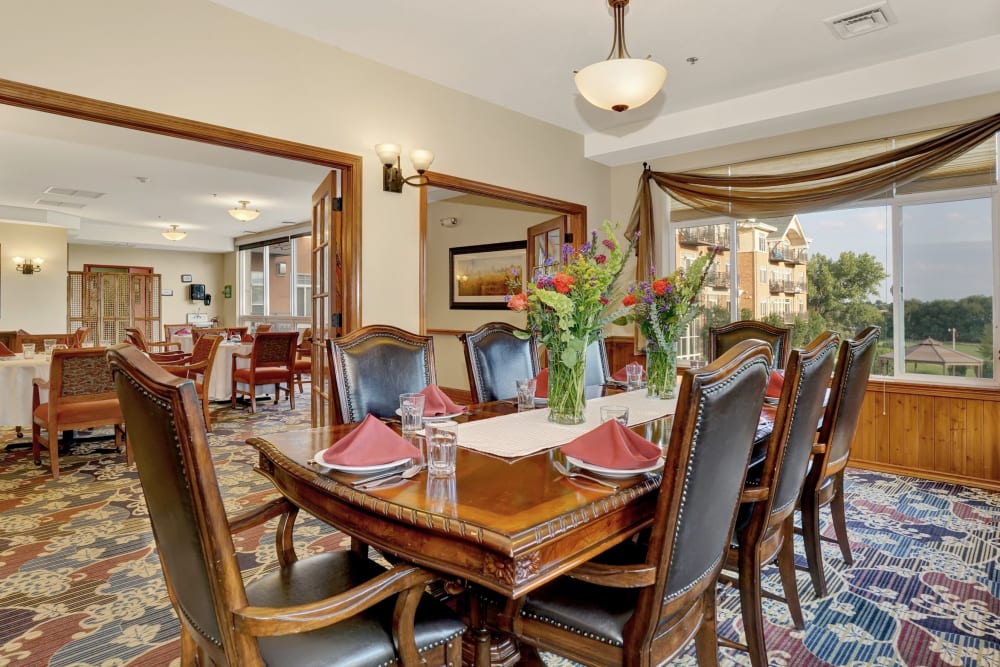 Elegant dining room at Hillcrest of Loveland in Loveland, Colorado
