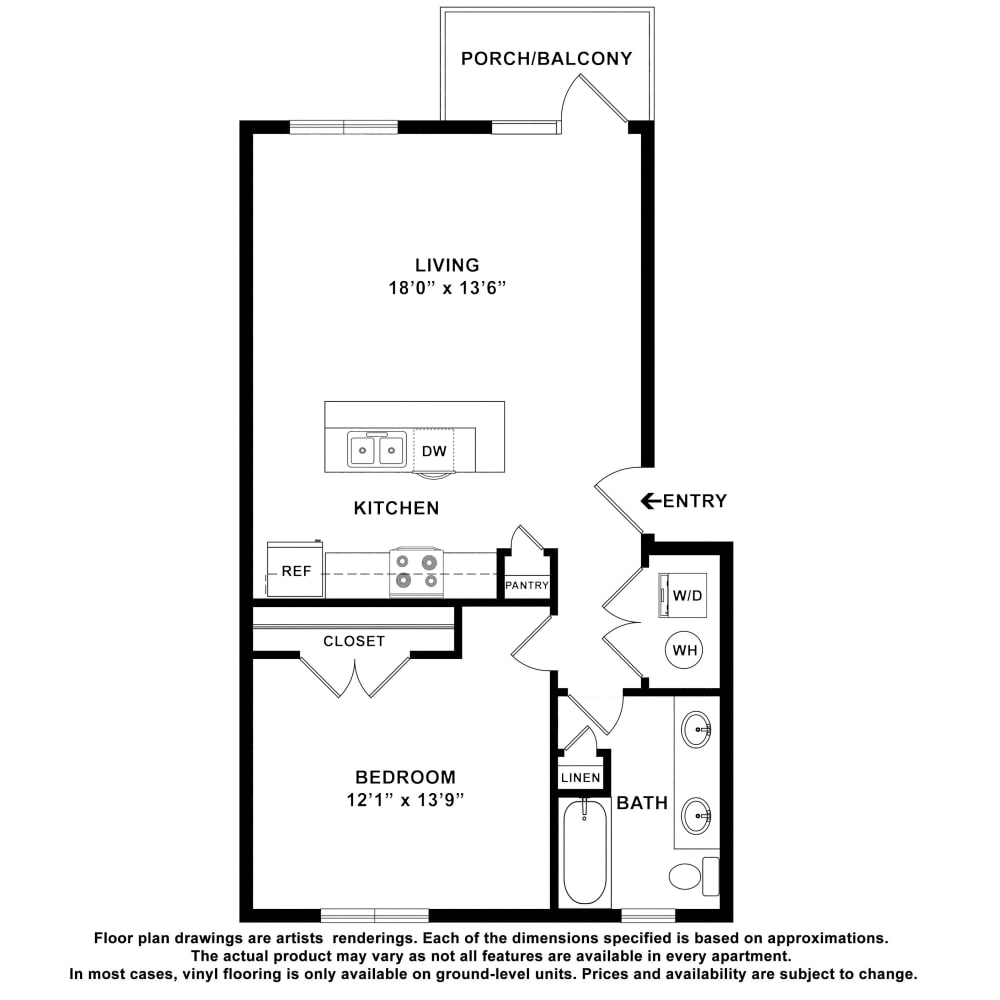 1x1 floor plan drawing at Madison Crest Apartment Homes in Madison, Tennessee