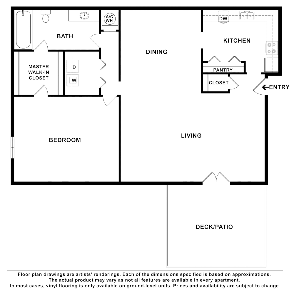 1x1 floor plan drawing at Homewood Heights Apartment Homes in Birmingham, Alabama