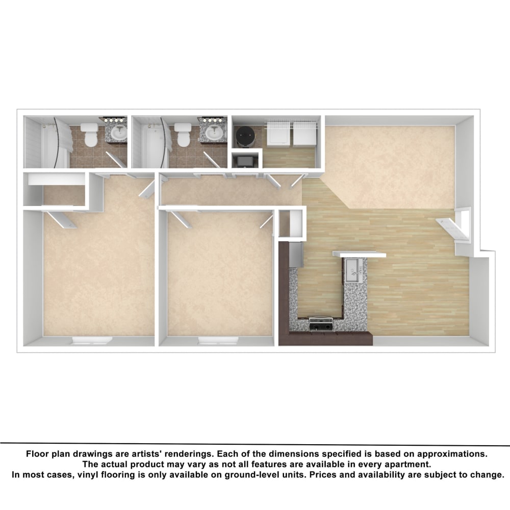 2x2 floor plan drawing at Sage Creek Apartments in Augusta, Georgia