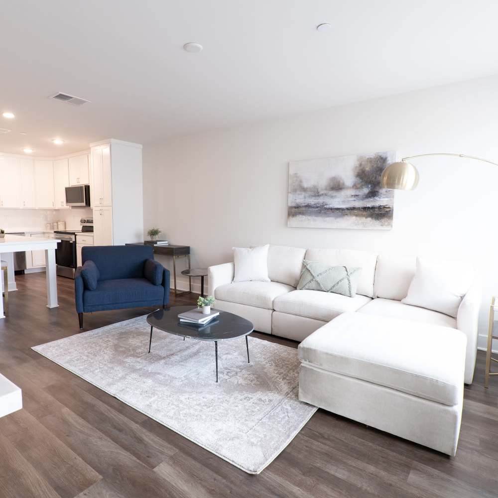 Apartment living room at Middleborough Station in Middleborough, Massachusetts