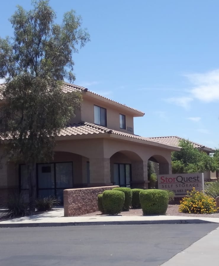 The exterior of the main entrance at StorQuest Self Storage in Sun City, Arizona