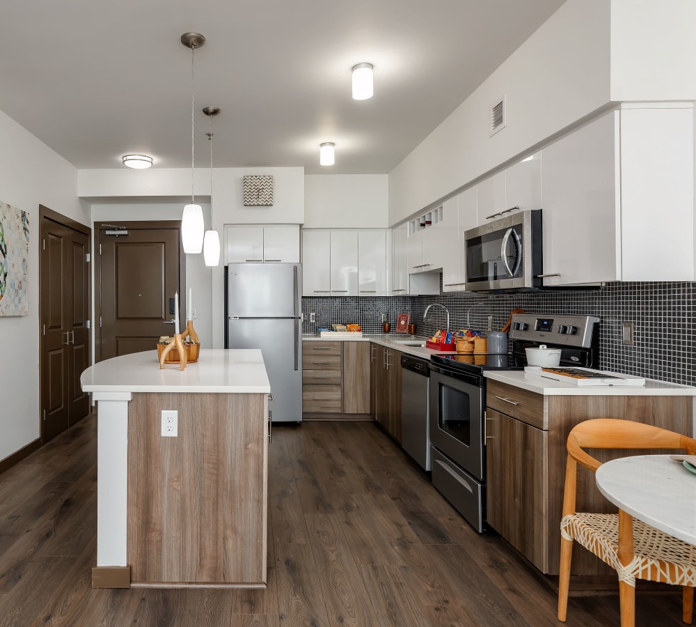 Stainless-steel appliances in a kitchen at Tessera at Orenco Station in Hillsboro, Oregon