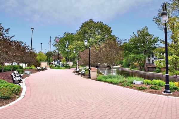Brick walkway in downtown Naperville near Lakeside Apartments in Lisle, Illinois