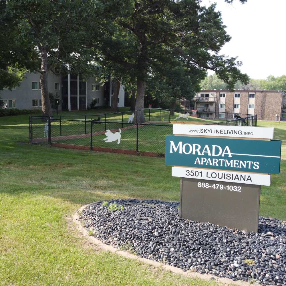 Property signage board at Morada in Crystal, Minnesota