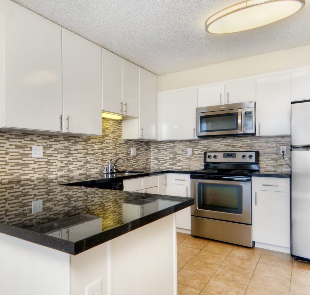 Chef-inspired kitchen at Skyline Terrace Apartments in Burlingame, California