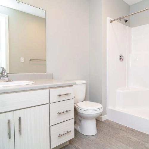 Bathroom with sink, commode and shower at 30 Metro in Omaha, Nebraska