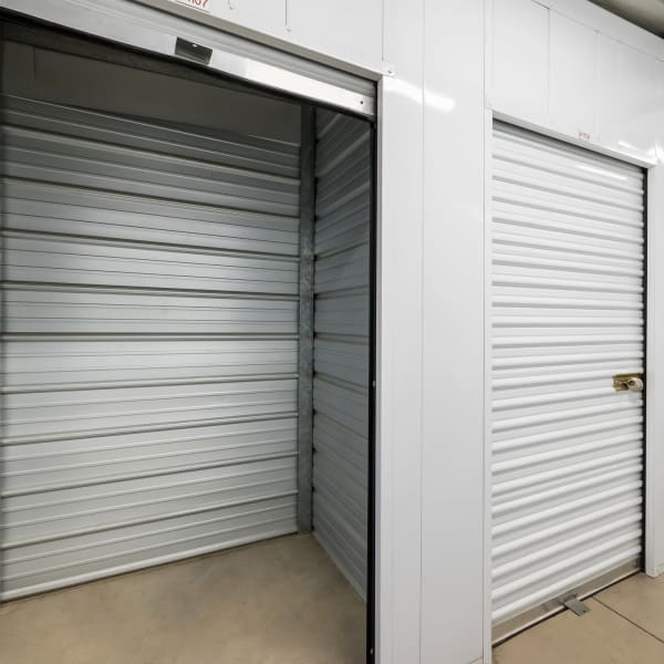 Open indoor storage units at StorQuest Self Storage in Elk Grove, California