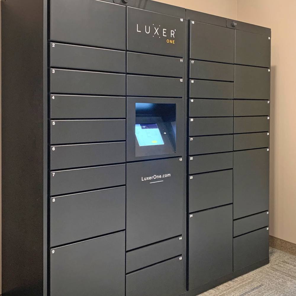 Community digital mail box at Depot on Main in Zimmerman, Minnesota