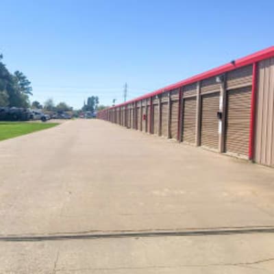 Outdoor ground floor units at Storage Star Tomball in Tomball, Texas