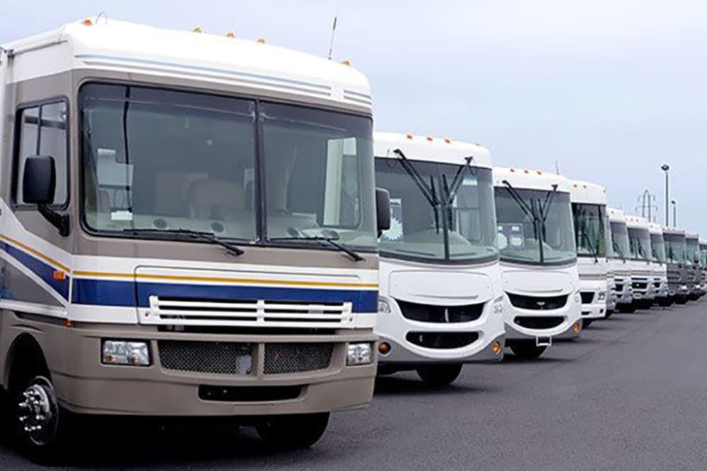 A variety of RVs parked at Port Storage in Tillamook, Oregon