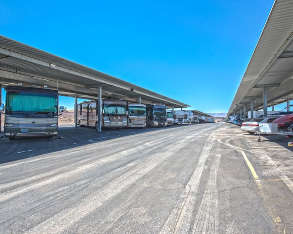 Covered RV and boat parking at Best Storage in Henderson