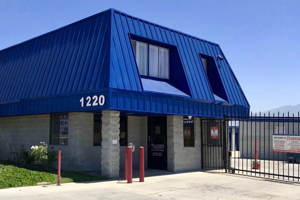 Gated entrance at A-American Self Storage in Hemet, California