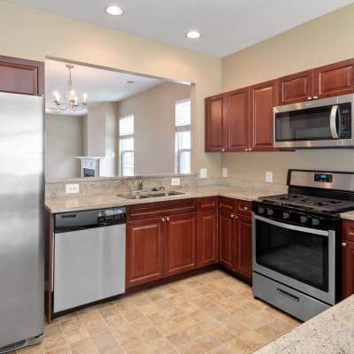 Stainless steel appliances in a kitchen at Columbia Colony in Patuxent River, Maryland