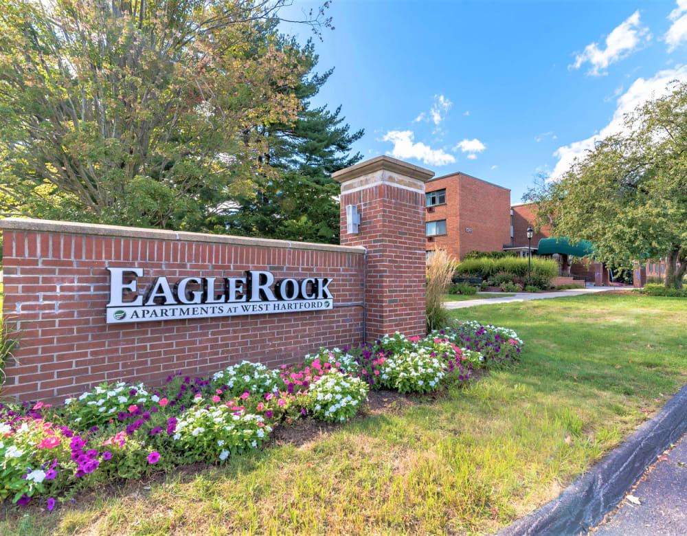 Brick sign for Eagle Rock Apartments at West Hartford in West Hartford, Connecticut