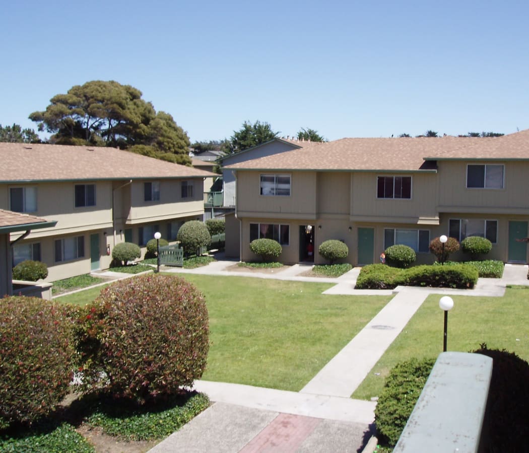 Beautifully grassy court-yard at Marina Sunset in Marina, California