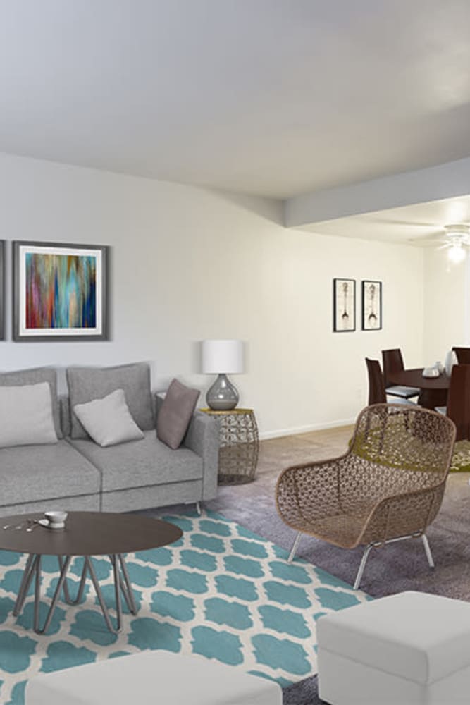 Living room at Elmwood Terrace Apartments & Townhomes in Rochester, New York