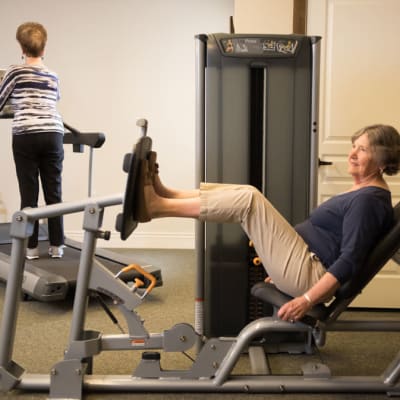 Residents in the exercise room Deephaven Woods in Deephaven, Minnesota