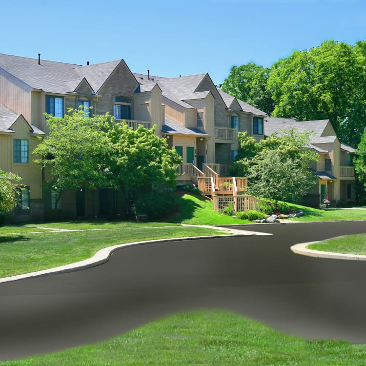 Exterior view of apartments in Novi, Michigan at Saddle Creek Apartments