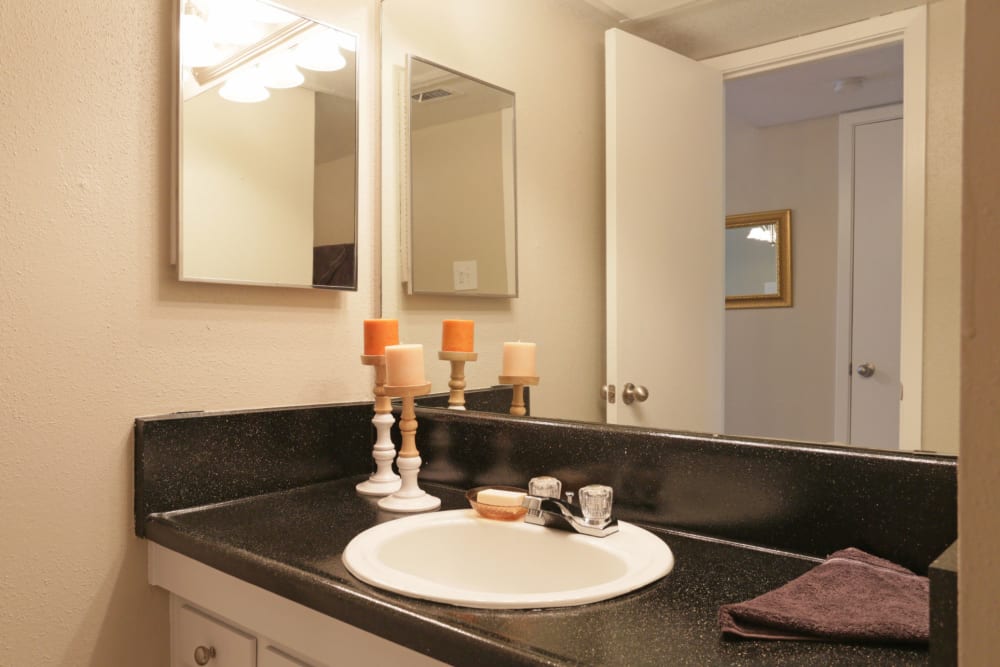 A spacious bathroom at an apartment home in Brittany Place Apartments in Houston, Texas