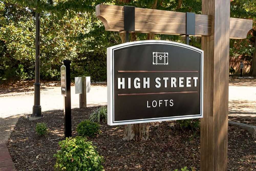 Property signage board at High Street Lofts in Petersburg, Virginia