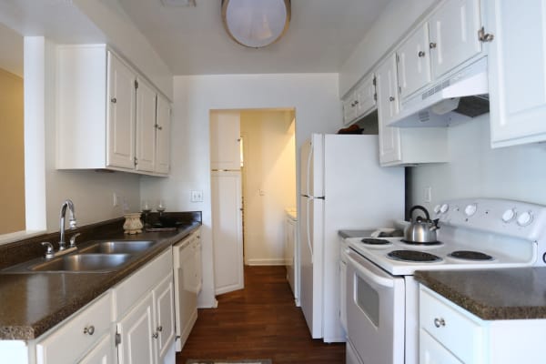 Kitchen in apartment at Cornerstone Apartments in Huntsville, Texas