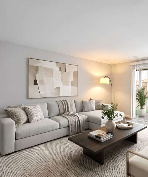 Cozy living room at Pleasant View Townhomes in Baltimore, Maryland